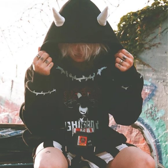 ghostland boy Other - Grunge Emo Goth GHOSTBOY LAND horned hooded sweatshirt! OOAK, size Large L
